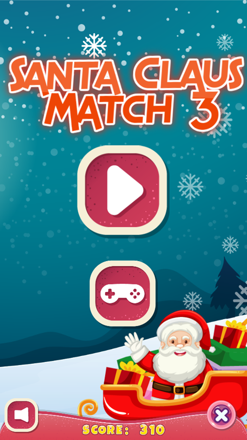 Santa Claus Match 3 Game Welcome Screen Screenshot.