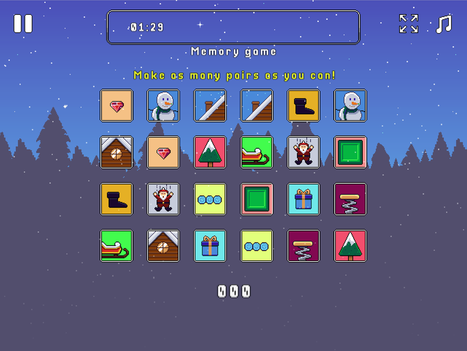 Santa Games Memory Game Bonus Level Screenshot.