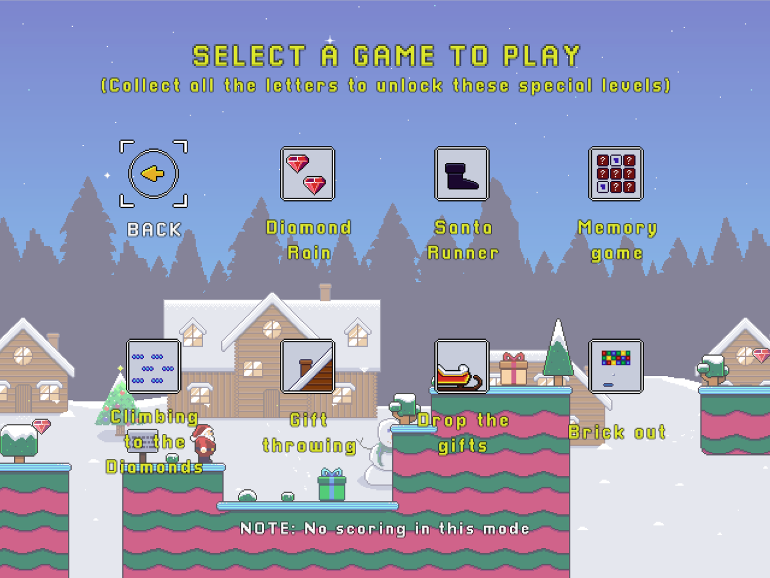 Santa Games Special Levels Menu Screen Screenshot.