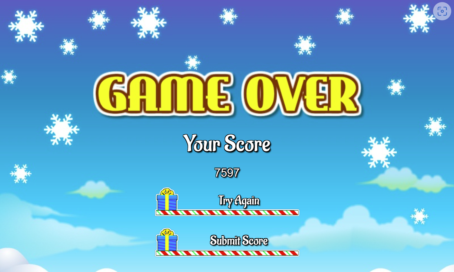 Santa Solitaire Game Over Screen Screenshot.