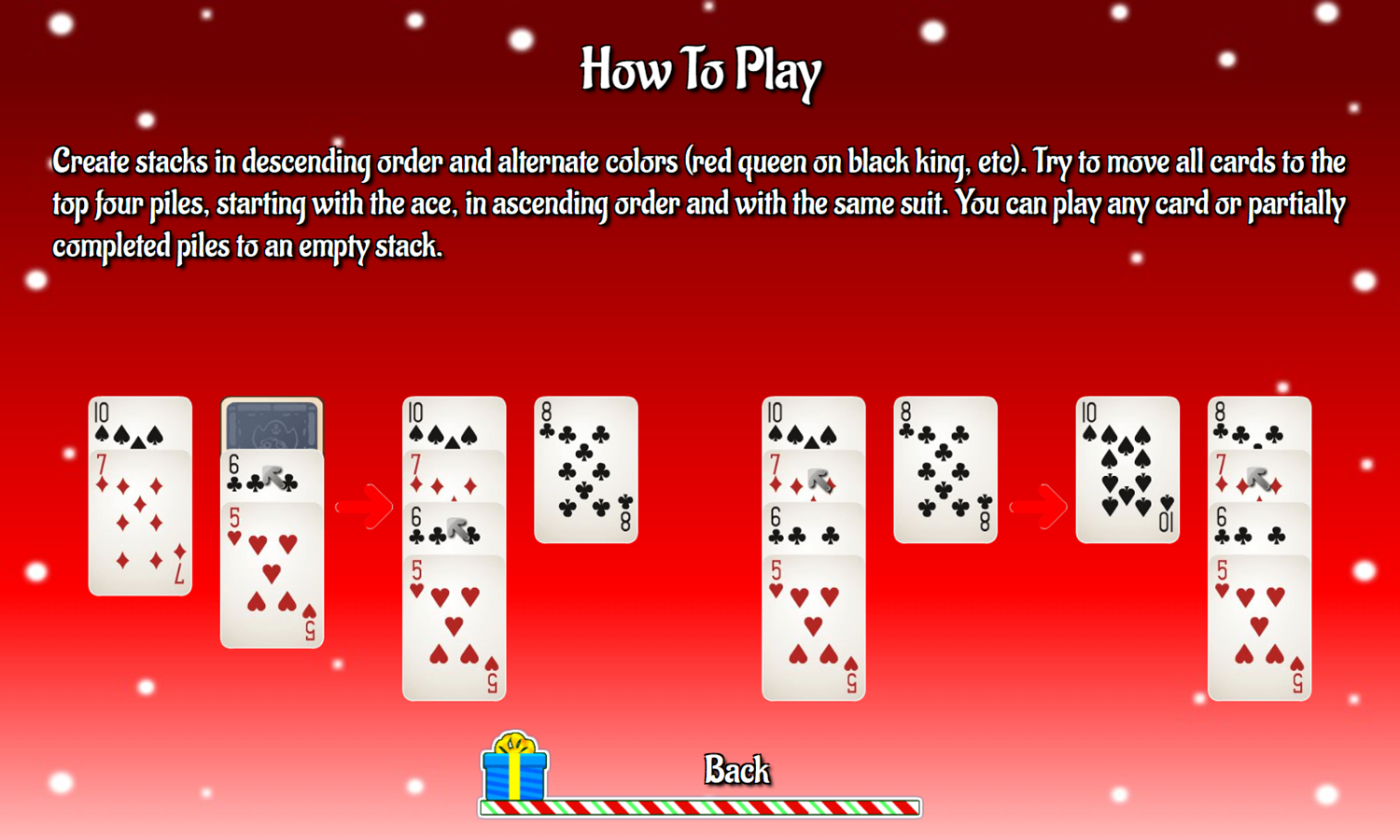 Santa Solitaire Game How To Play Screenshot.