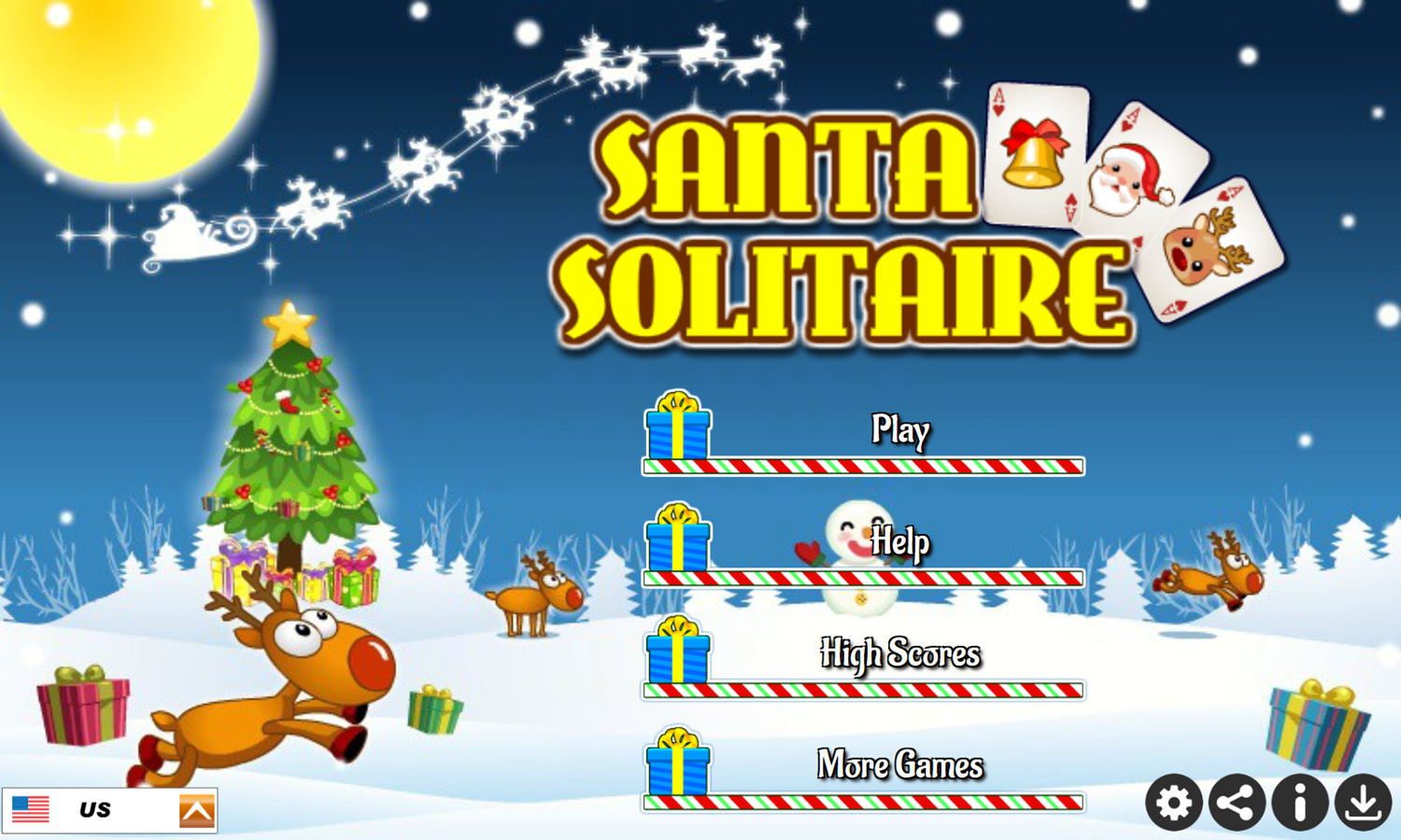 Santa Solitaire Game Welcome Screen Screenshot.