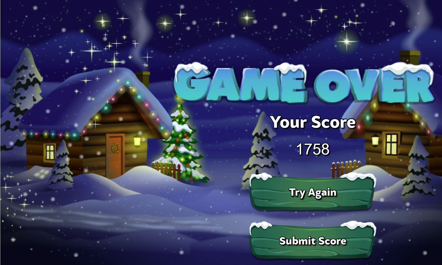 Santa Tripeaks Game Over Screen Screenshot.