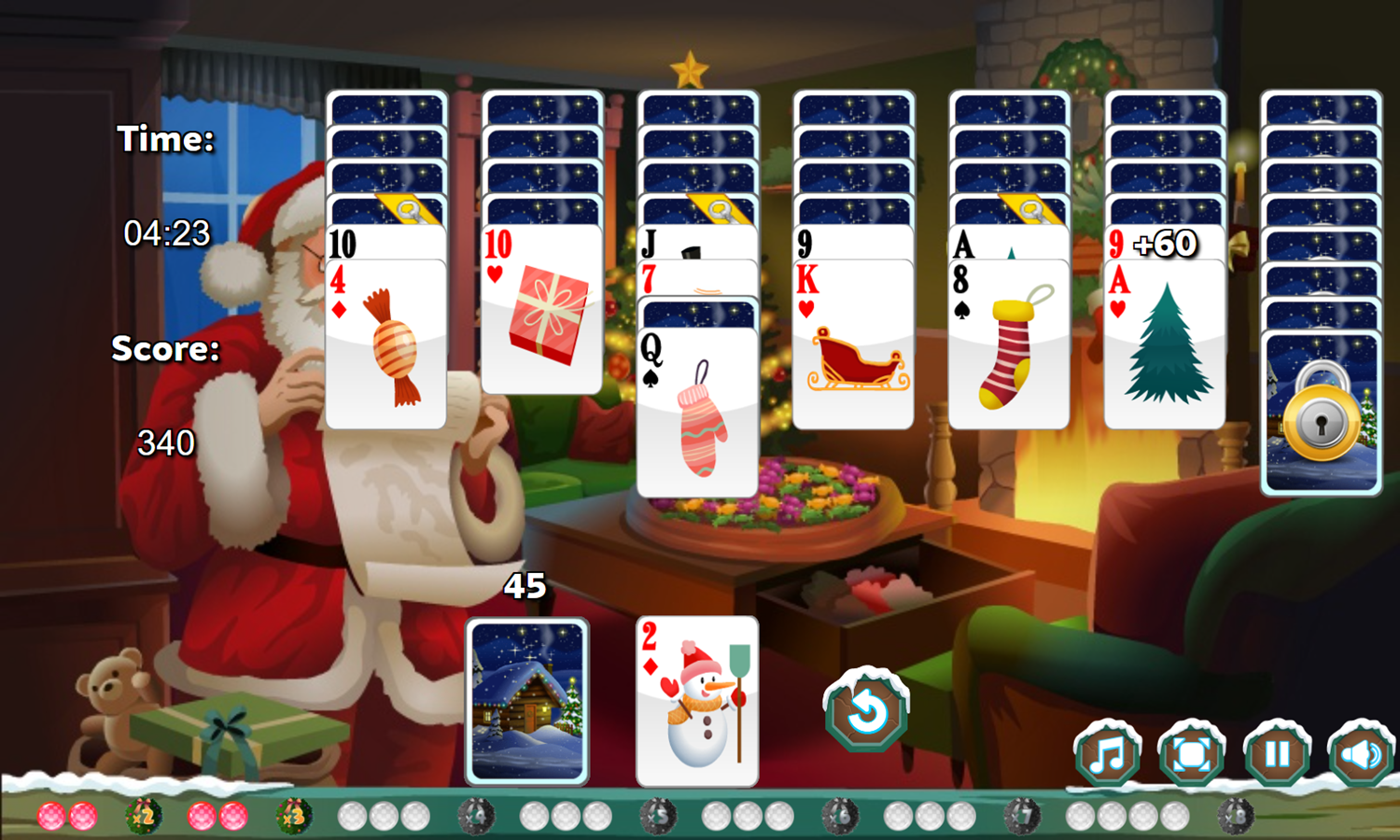 Santa Tripeaks Game Play Screenshot.