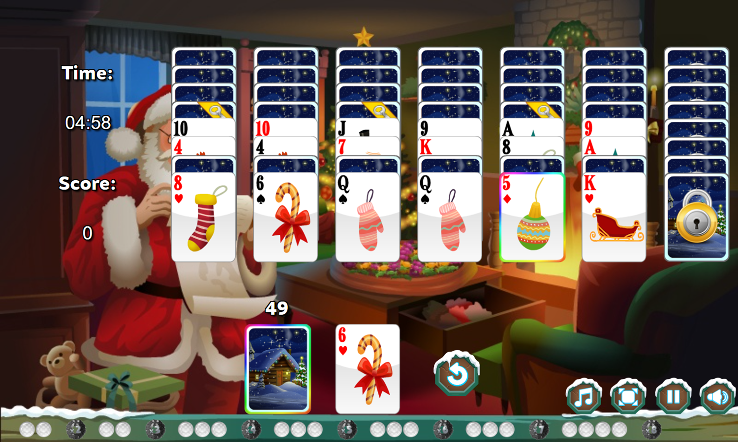 Santa Tripeaks Game Start Screenshot.