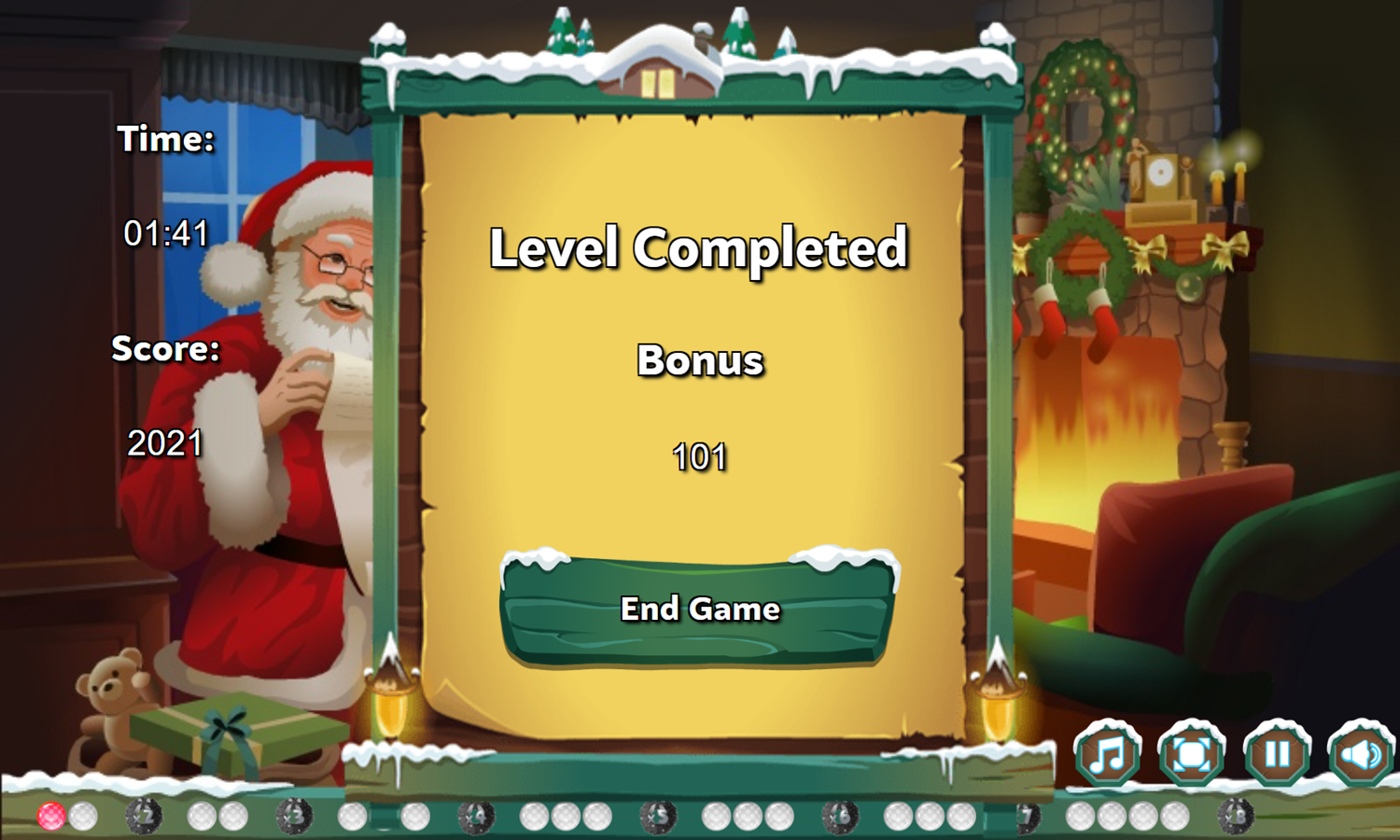 Santa Tripeaks Game Level Completed Screenshot.