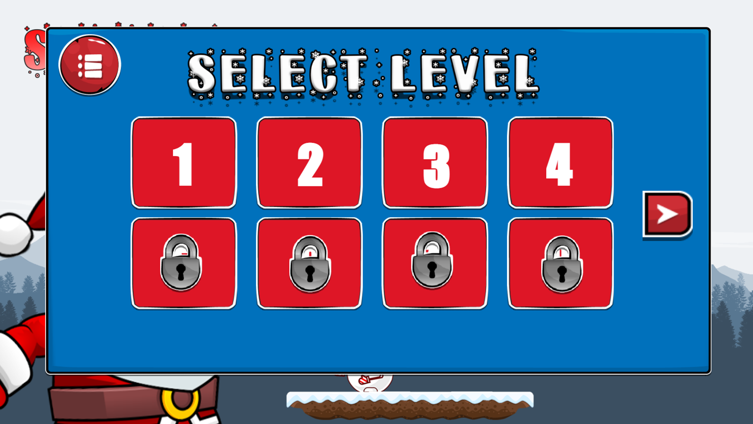 Santas Platformer Game Level Select Screen Screenshot.