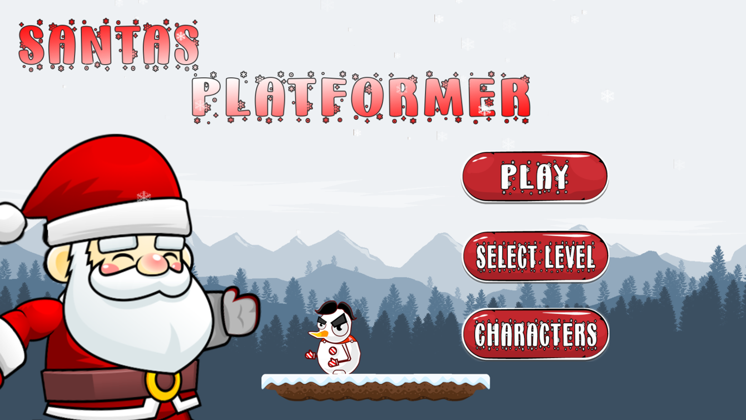 Santas Platformer Game Welcome Screen Screenshot.