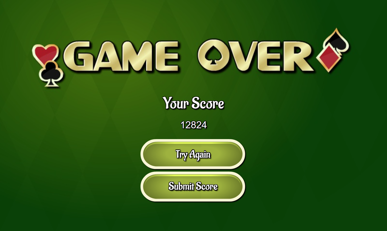 Saratoga Solitaire Game Over Screen Screenshot.