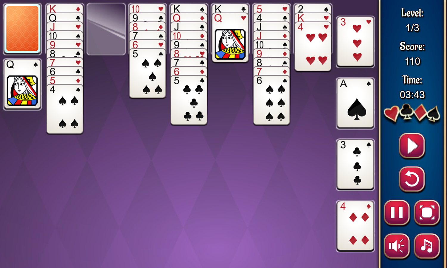 Saratoga Solitaire Game Play Screenshot.