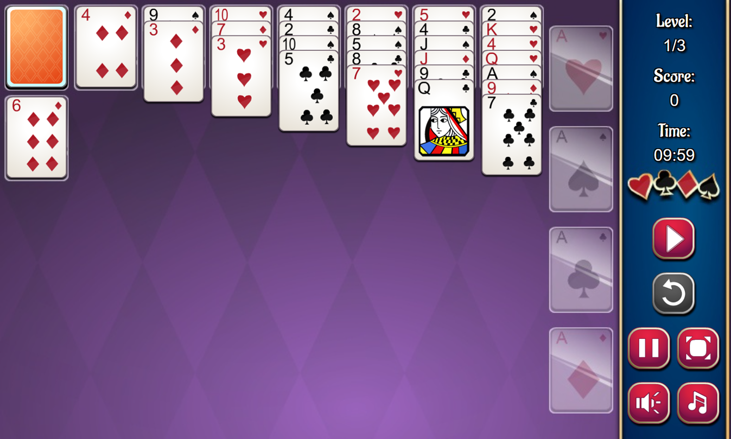 Saratoga Solitaire Game Start Screenshot.