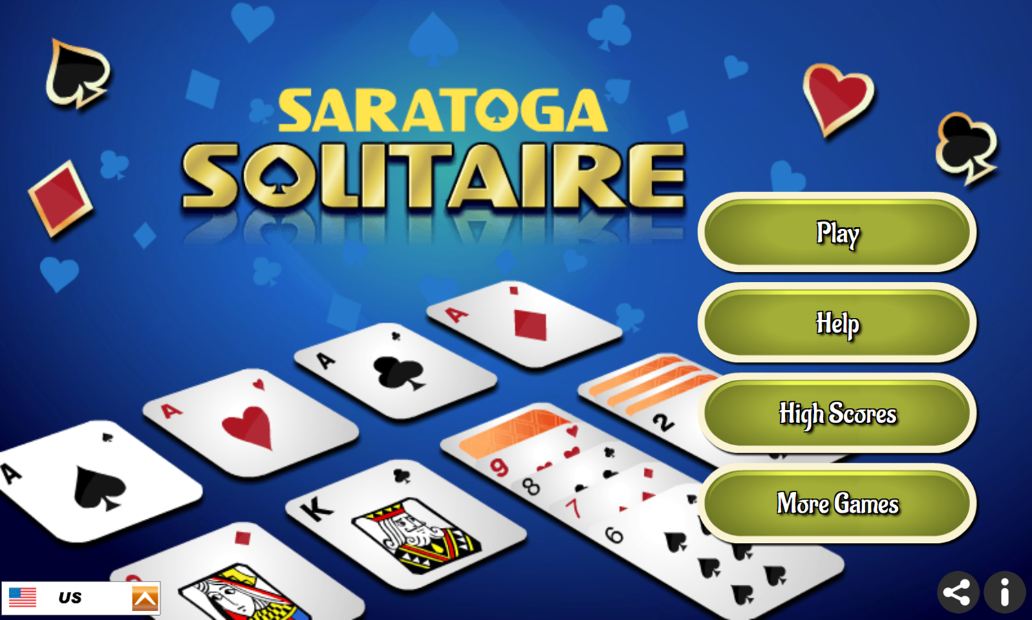 Saratoga Solitaire Game Welcome Screen Screenshot.