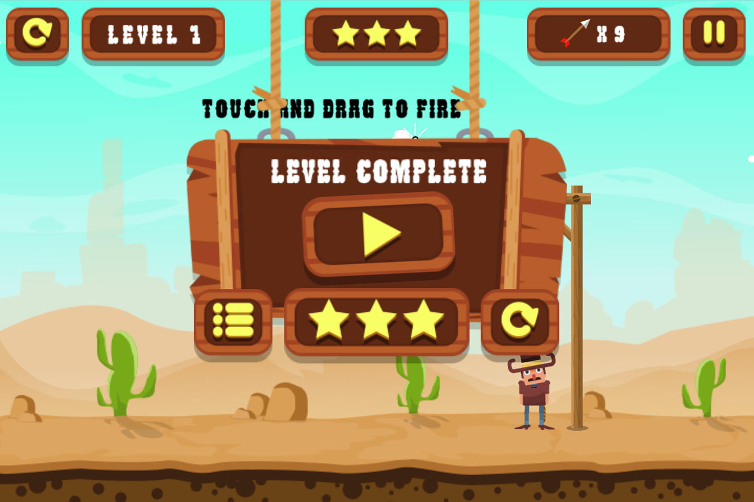 Save the Cowboy 2 Game Level Complete Screen Screenshot.