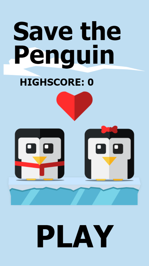 Save the Penguin Game Welcome Screen Screenshot.