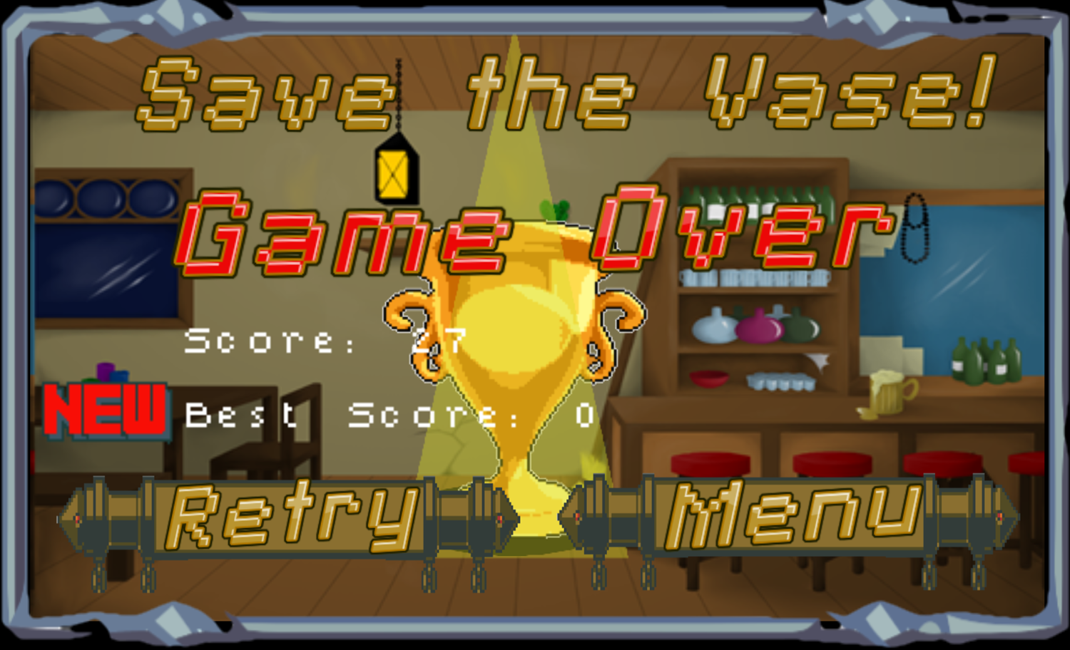 Save The Vase Game Over Screenshot.