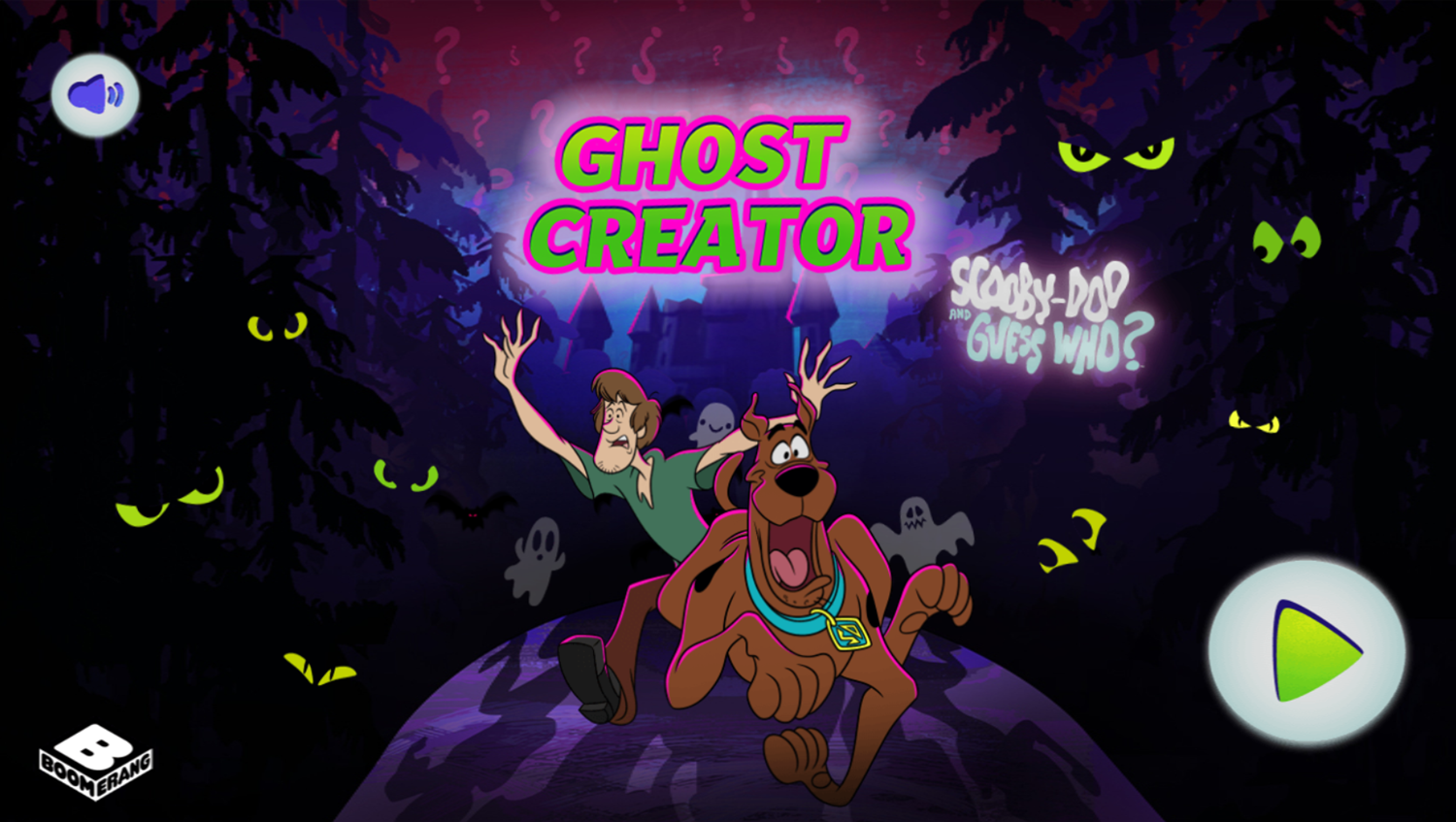 Scooby Doo and Guess Who Ghost Creator Game Welcome Screen Screenshot.