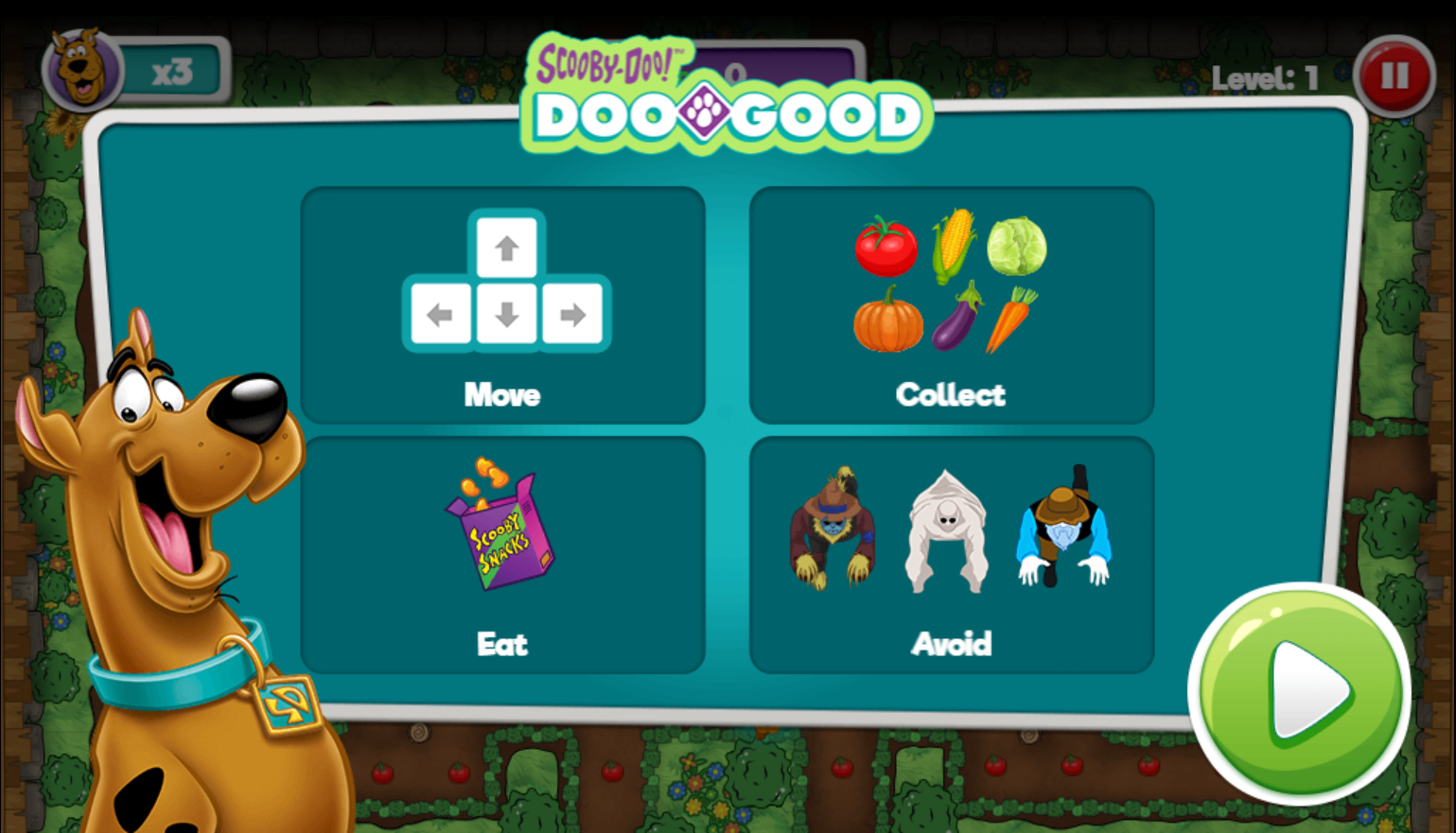 Scooby Doo Do Good Food Frenzy Game Instructions Screen Screenshot.
