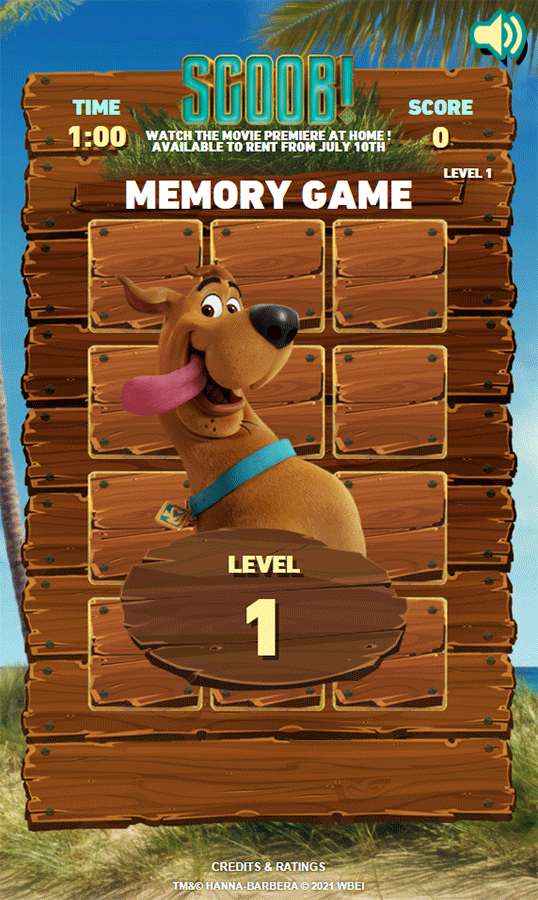 Scooby Doo Scoob Memory Game Level 1 Screenshot.