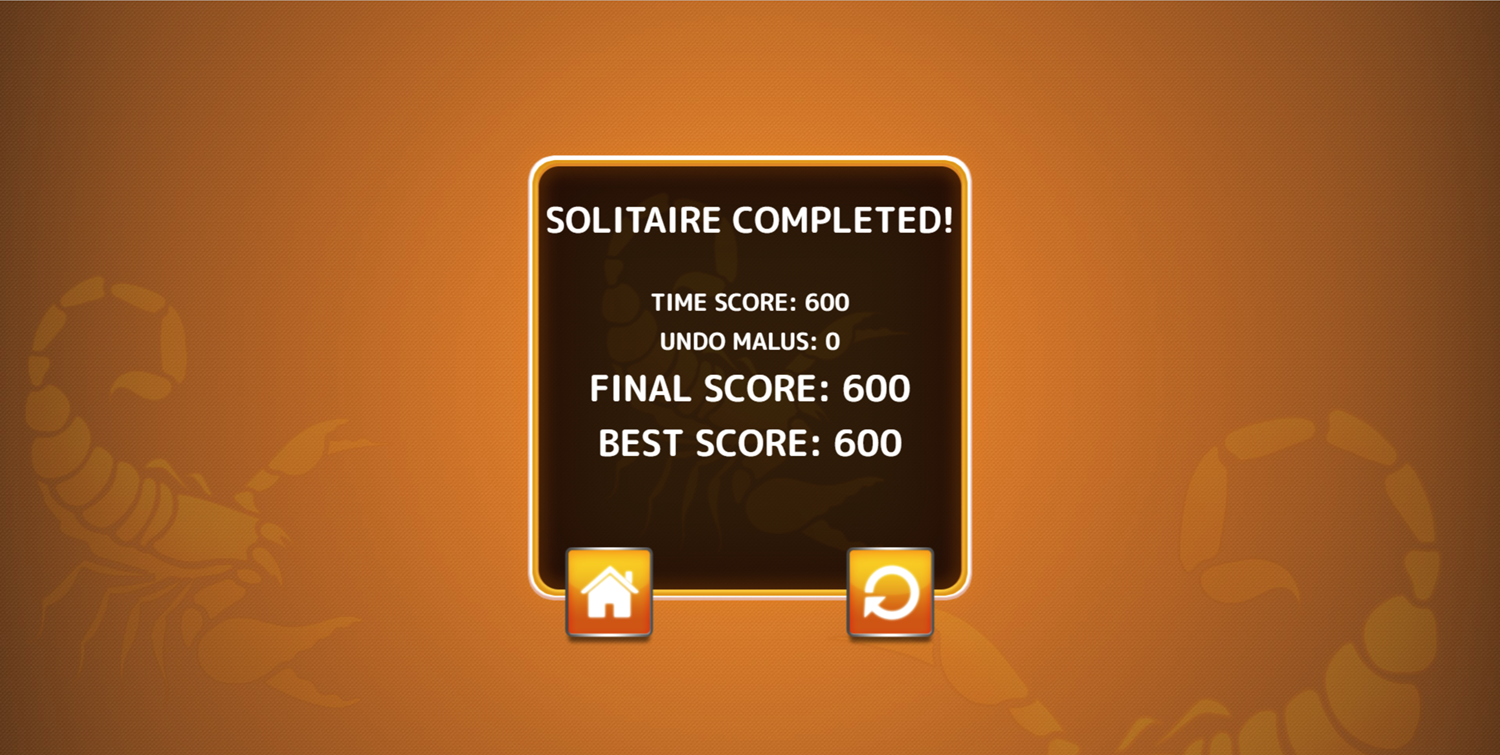 Scorpion Solitaire Game Beat Screen Screenshot.