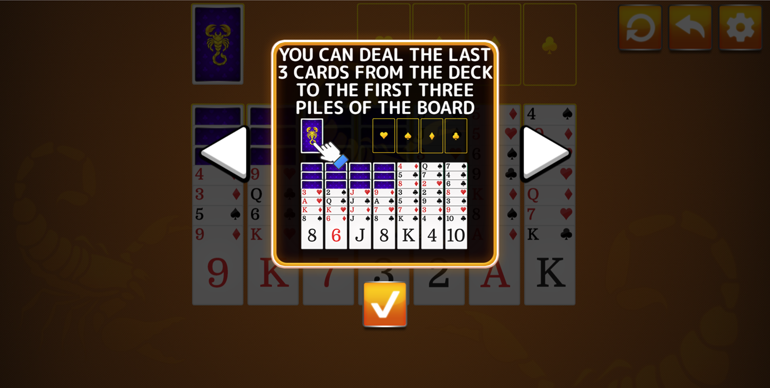 Scorpion Solitaire Game Playing Reserve Cards Information Screen Screenshot.