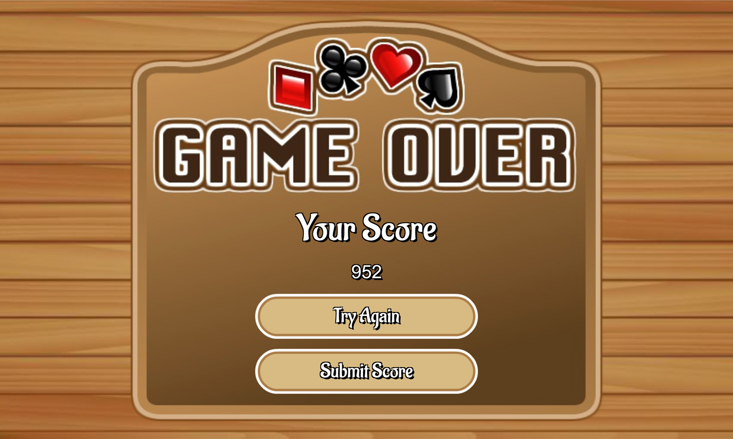 Scorpion Solitaire Game Over Screen Screenshot.