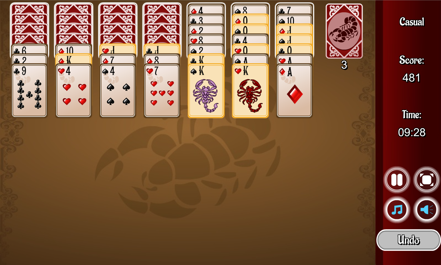 Scorpion Solitaire Game Screenshot.