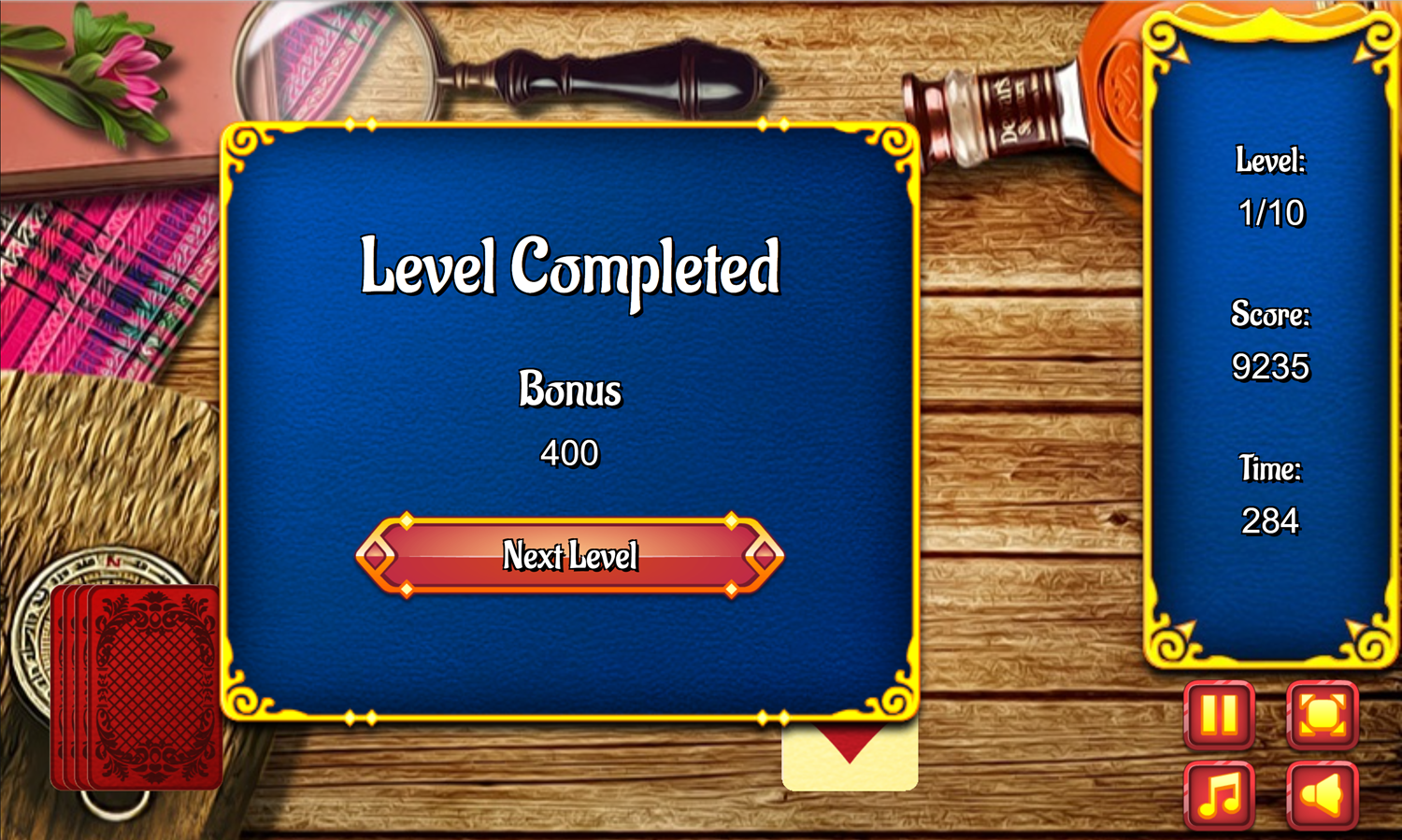 Scottish Solitaire Game Level Beat Screen Screenshot.