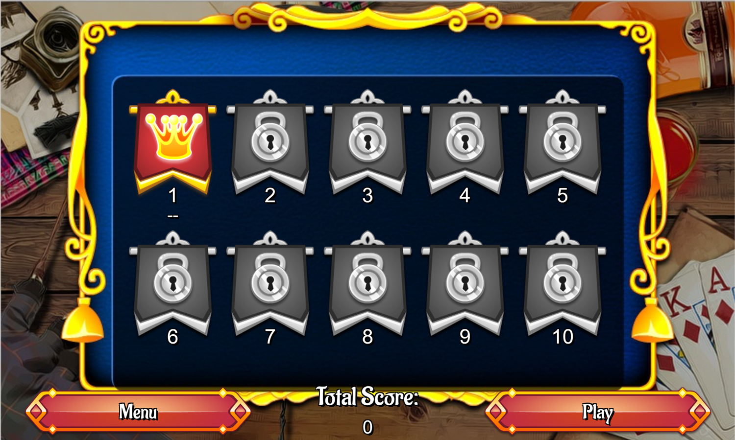 Scottish Solitaire Game Level Select Screen Screenshot.