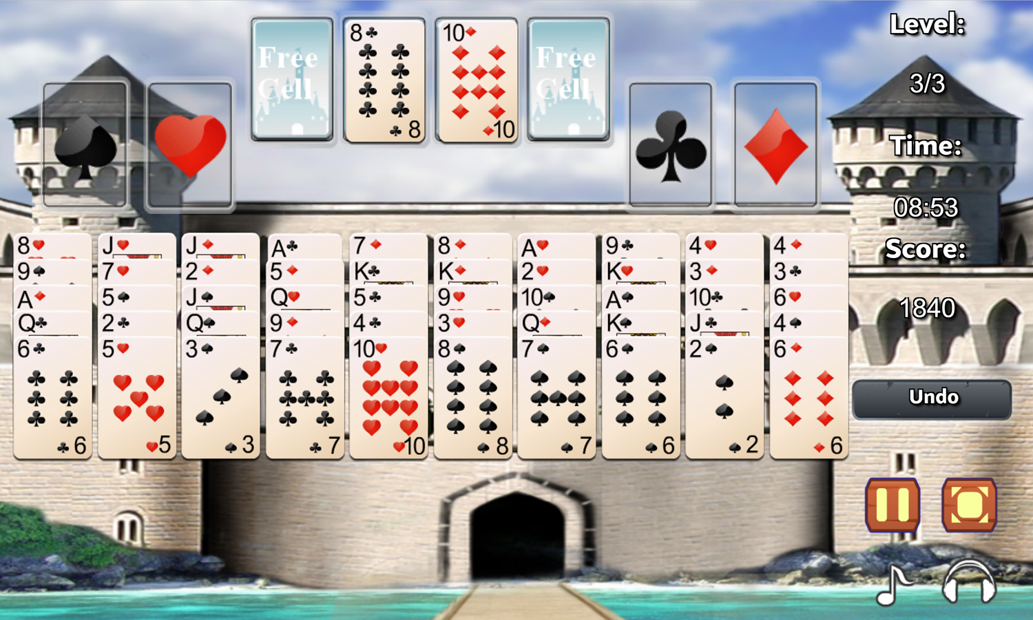 Sea Tower Solitaire Game Screenshot.