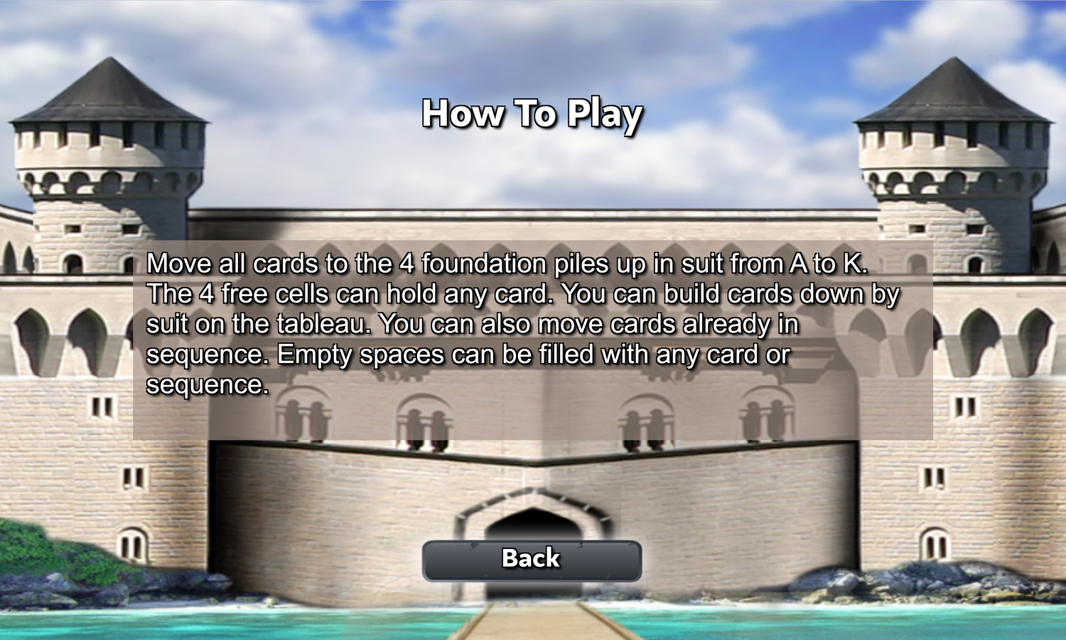 Sea Tower Solitaire Game How to Play Screen Screenshot.