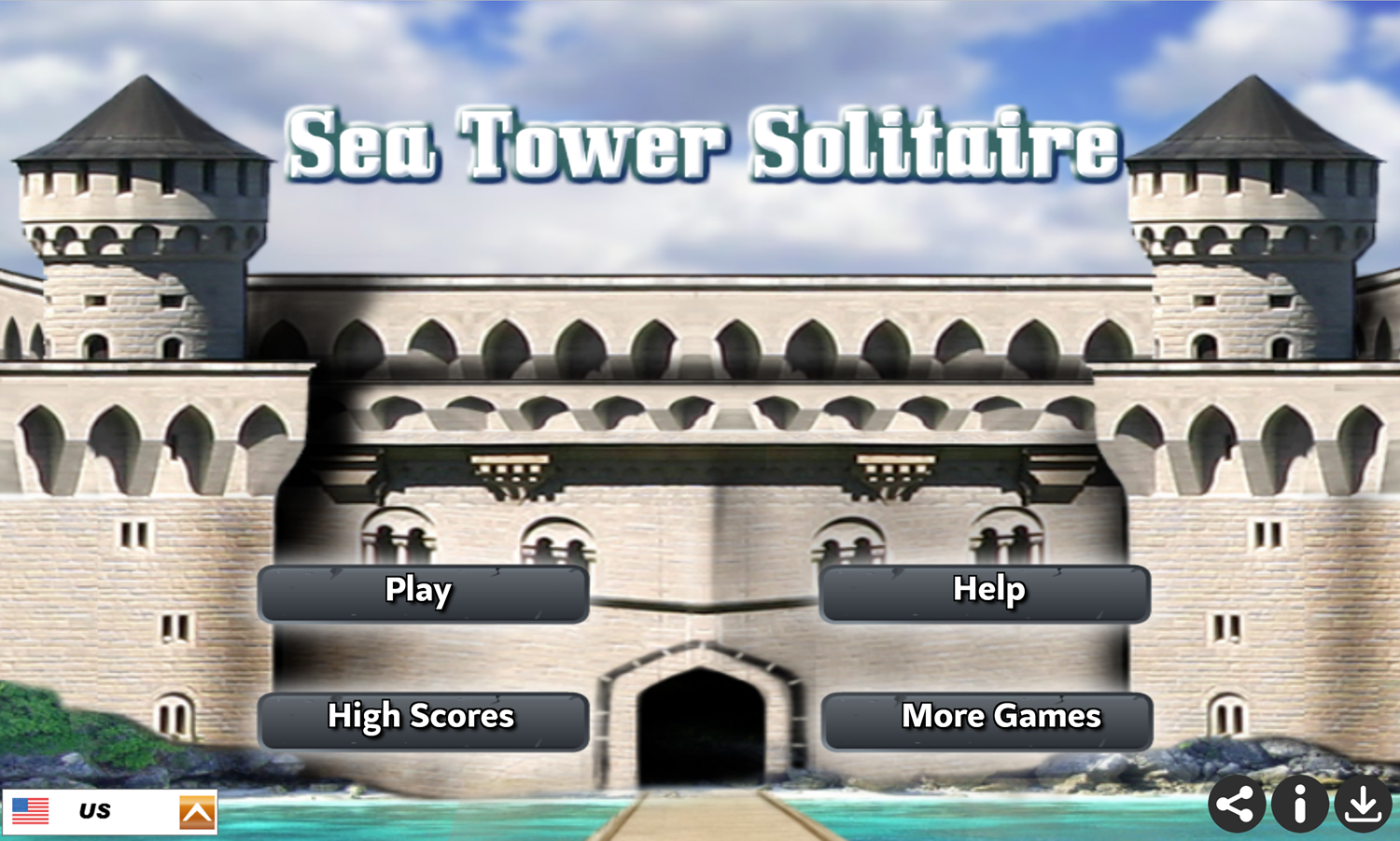 Sea Tower Solitaire Game Welcome Screen Screenshot.