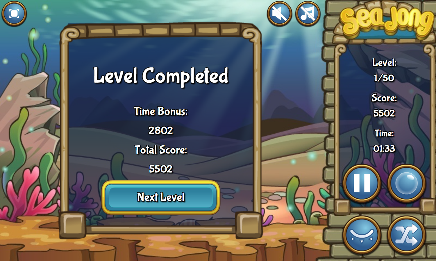 Seajong Game Level Completed Screenshot.