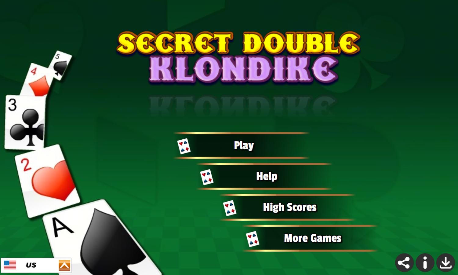 Secret Double Klondike Game Welcome Screen Screenshot.