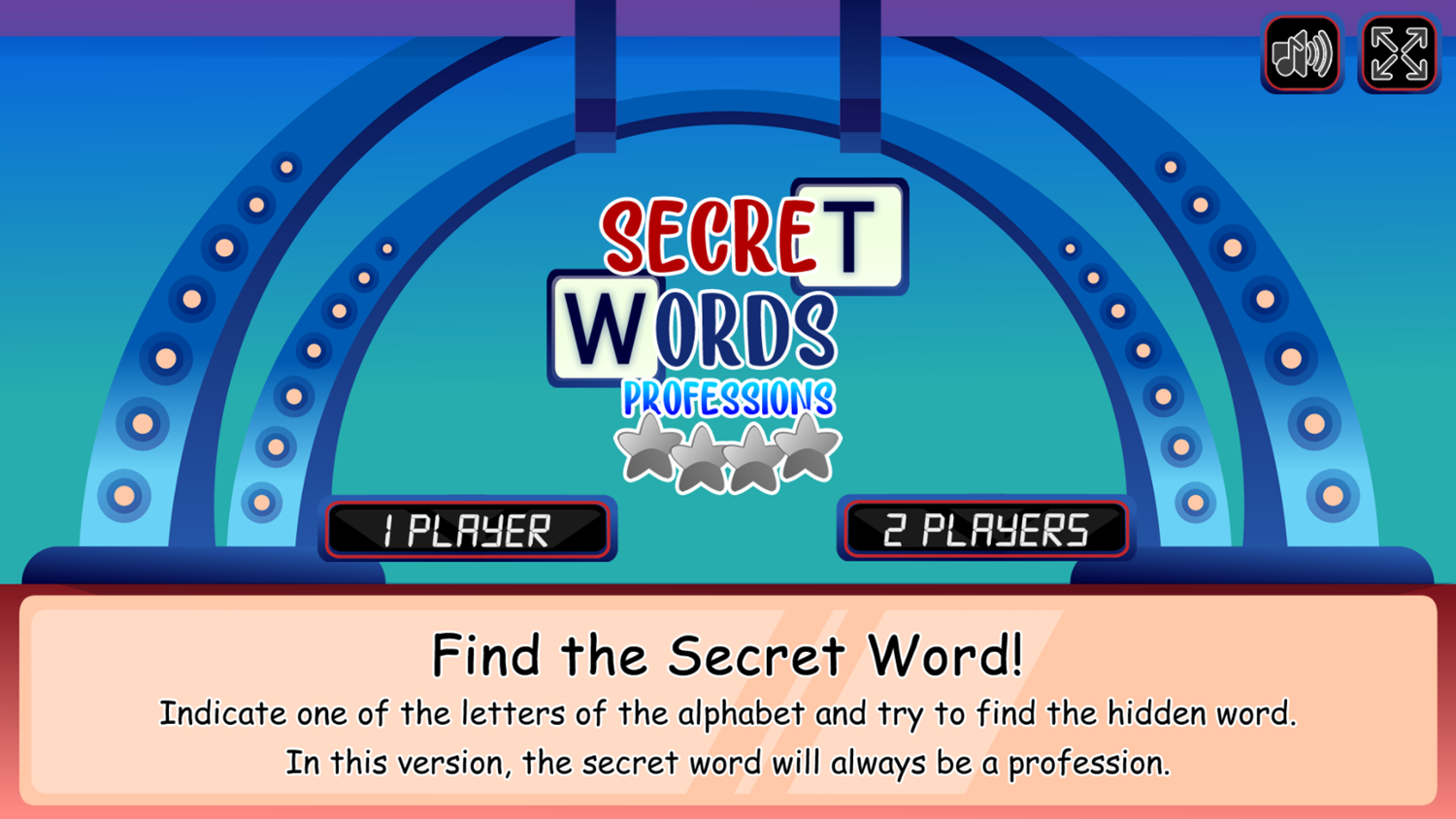 Secret Words Professions Game Welcome Screen Screenshot.