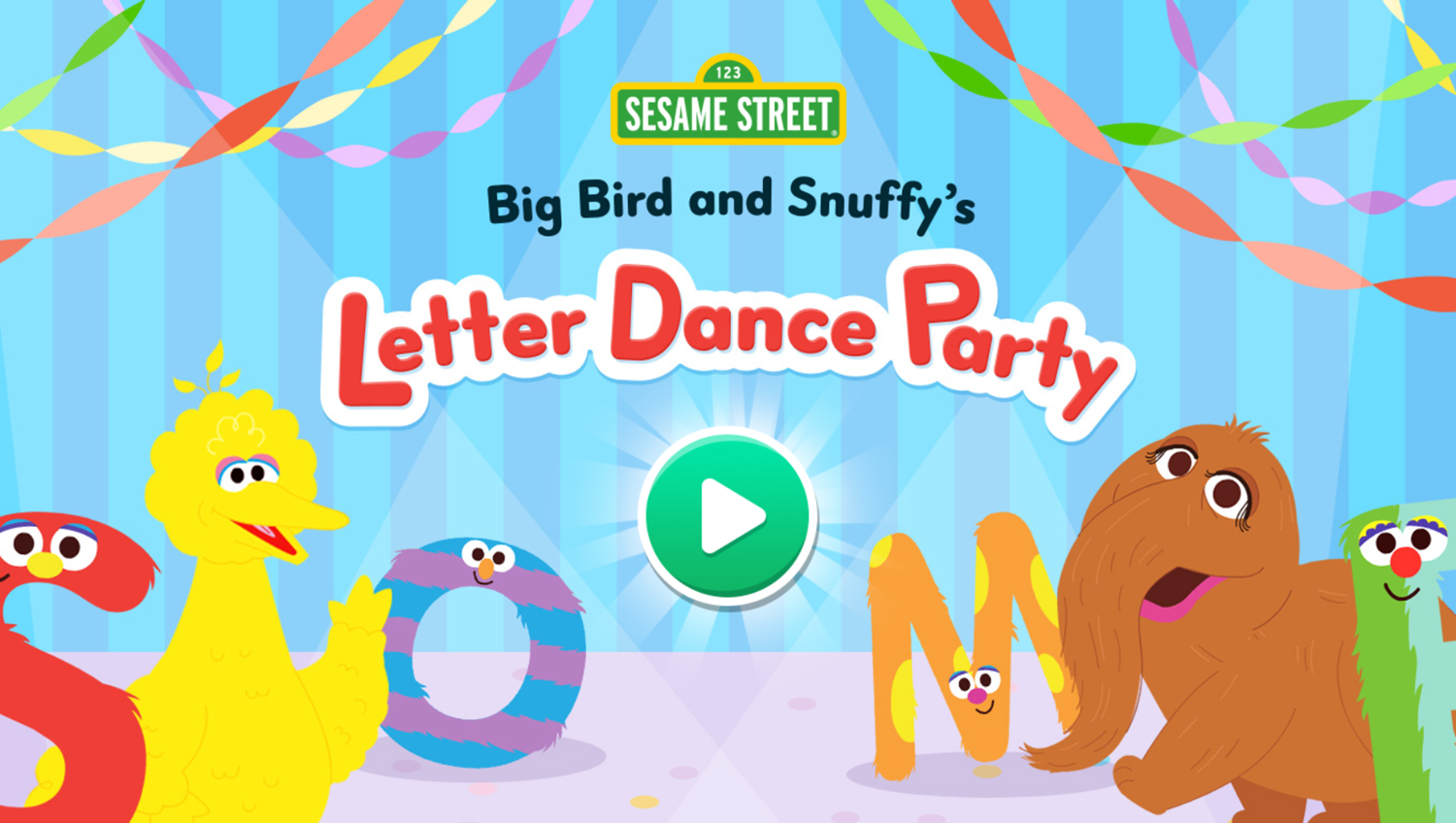 Sesame Street Big Bird and Snuffy's Letter Dance Party Game Welcome Screen Screenshot.