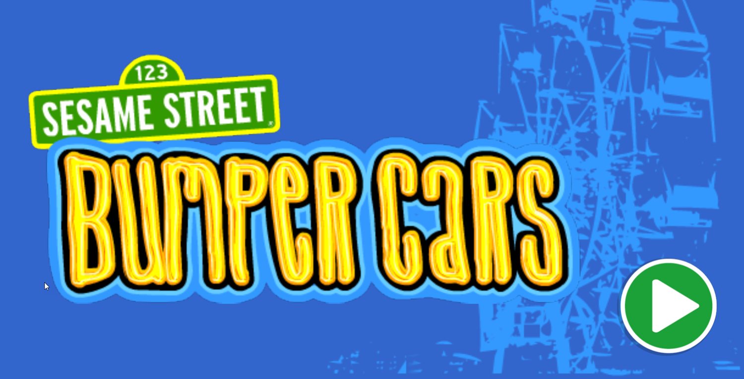 Sesame Street Bumper Cars Game Welcome Screen Screenshot.