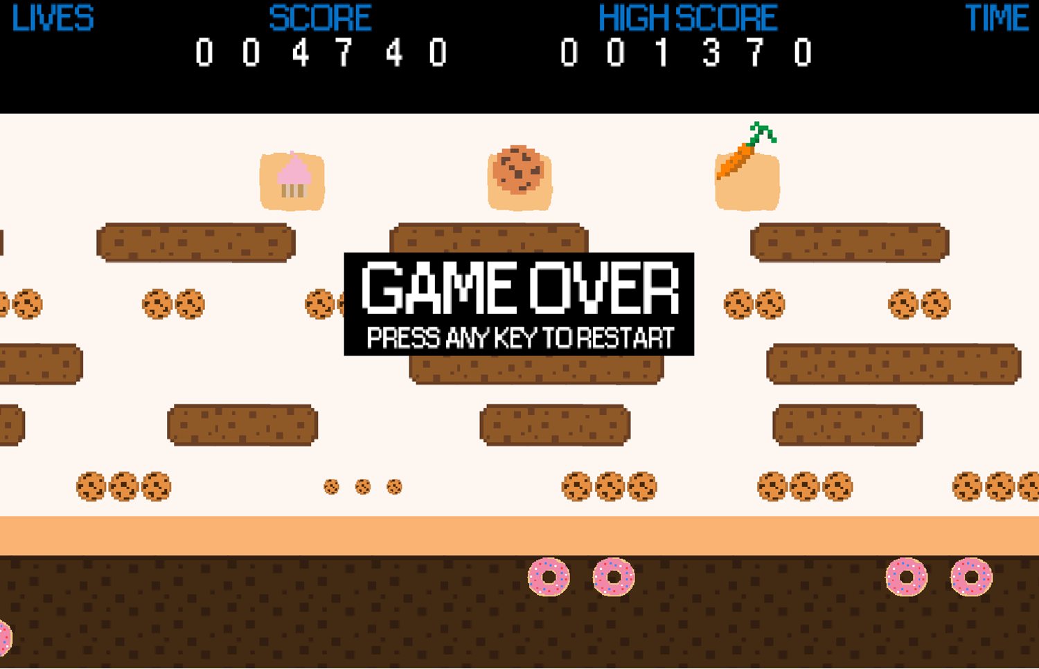 Sesame Street Cookie Monster Hop Game Over Screenshot.