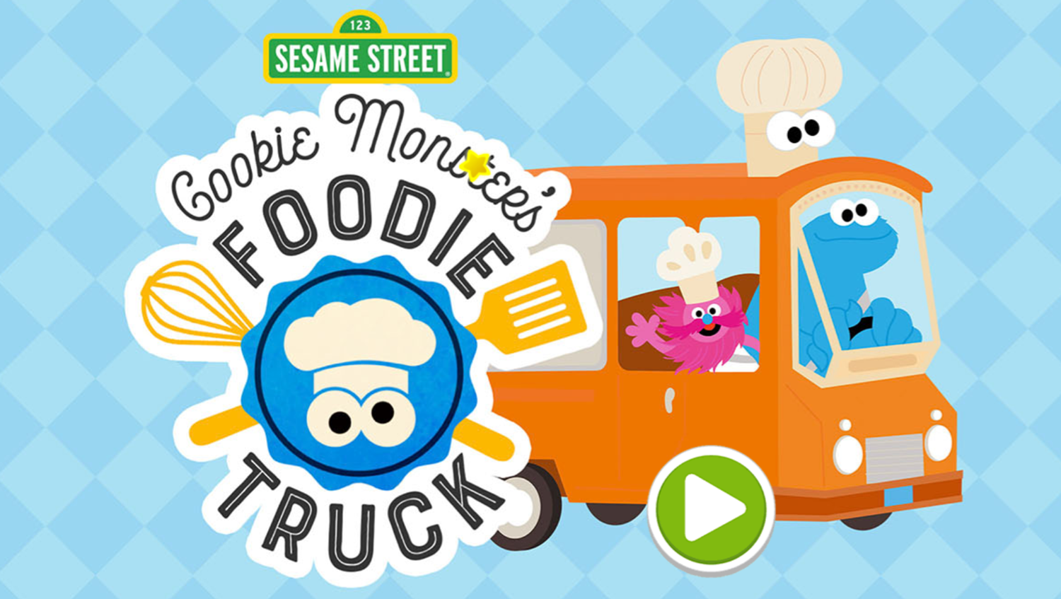 Sesame Street Cookie Monster's Foodie Truck Game Welcome Screen Screenshot.