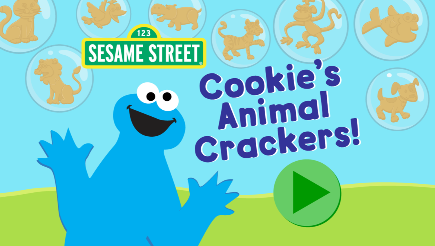 Sesame Street Cookie's Animal Crackers Game Welcome Screen Screenshot.