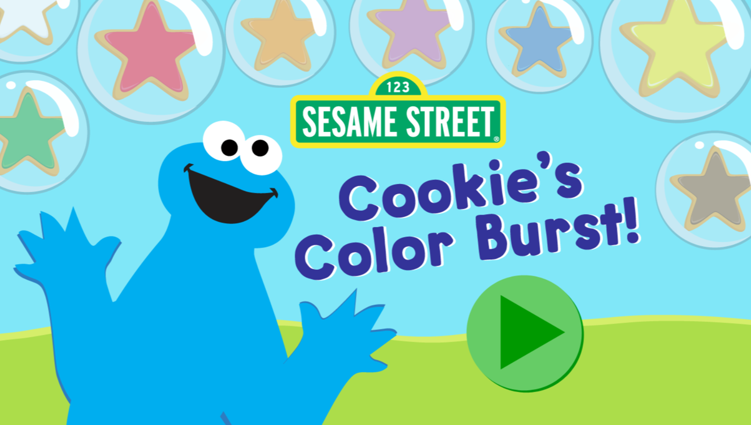 Sesame Street Cookie's Color Burst Game Welcome Screen Screenshot.