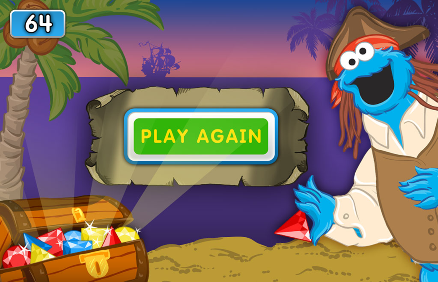 Sesame Street Cookies of the Caribbean Game Over Screen Screenshot.