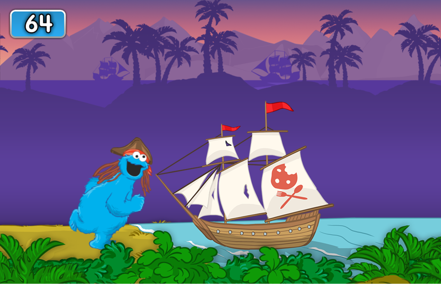 Sesame Street Cookies of the Caribbean Game Ending Ship Screenshot.