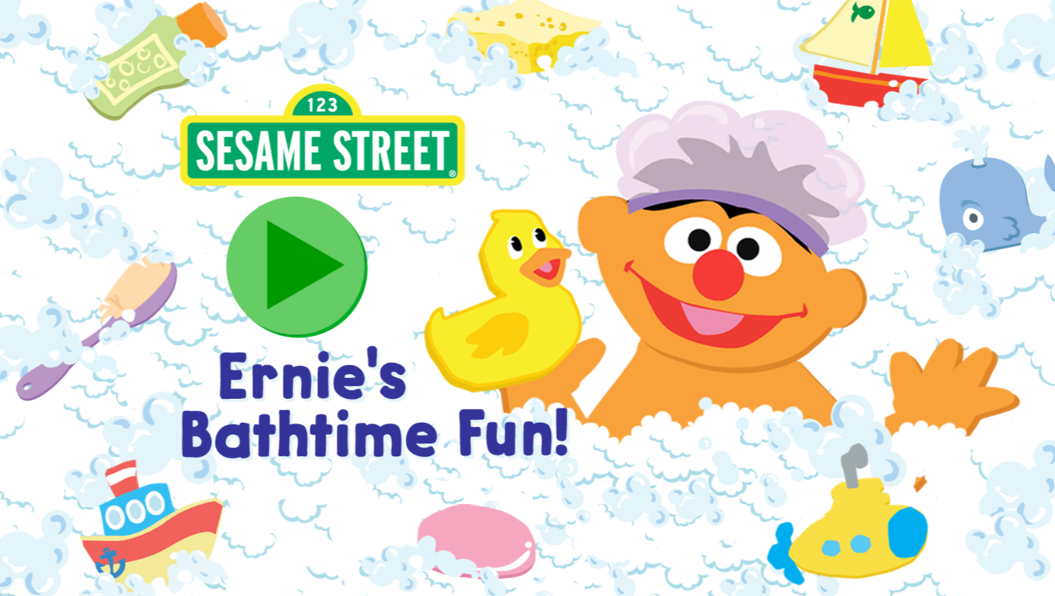 Sesame Street Ernie's Bathtime Fun Game Welcome Screen Screenshot.