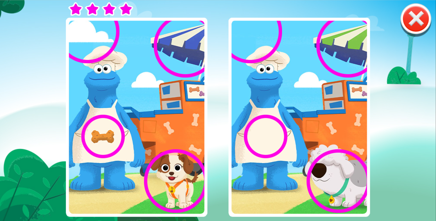 Sesame Street Furry Friends Forever Spot the Difference Game Screen Screenshot.