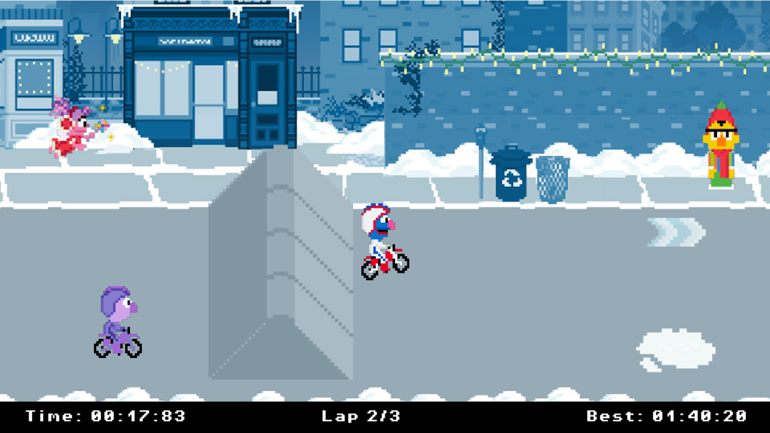 Sesame Street Grover's Motorcycle Mayhem Holiday Edition Game Play Screenshot.