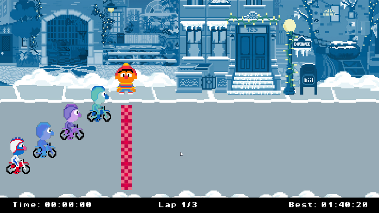 Sesame Street Grover's Motorcycle Mayhem Holiday Edition Game Start Screenshot.