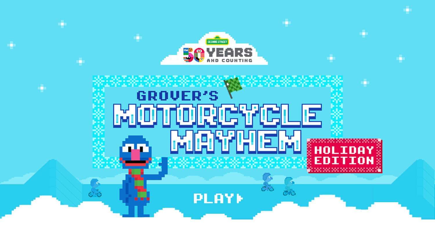 Sesame Street Grover's Motorcycle Mayhem Holiday Edition Game Welcome Screen Screenshot.