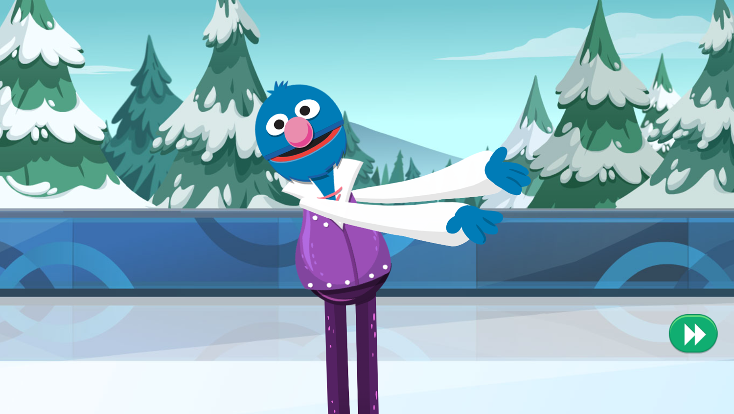 Sesame Street Grover's Winter Games Game Skating Intro Screenshot.