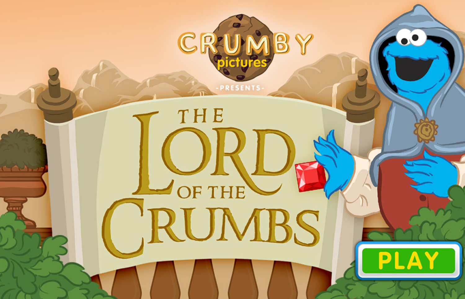 Sesame Street Lord of the Crumbs Game Welcome Screen Screenshot.