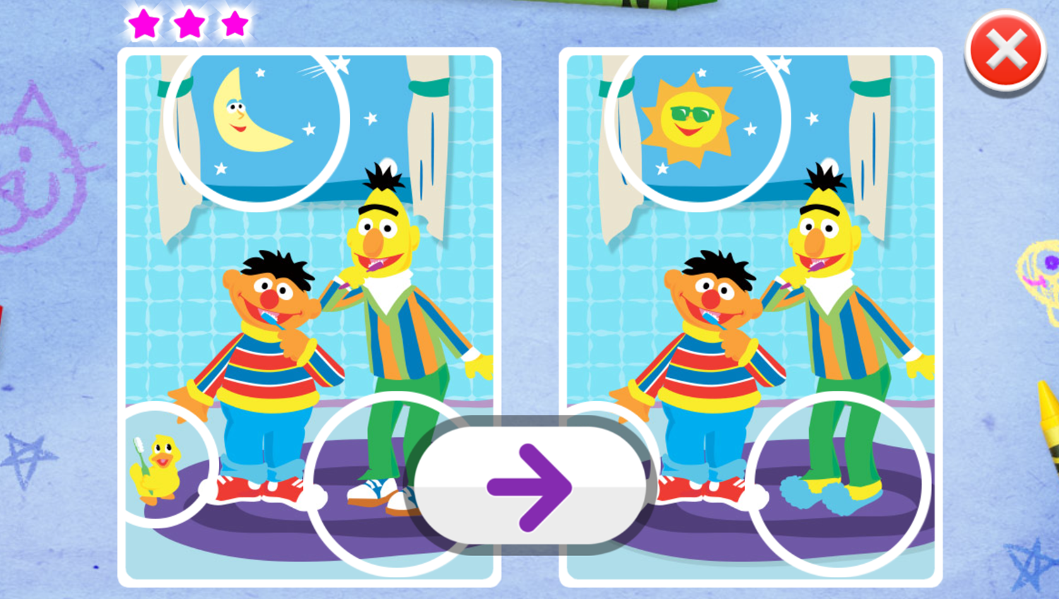 Sesame Street Spot the Difference Bert and Ernie Game Level Complete Screenshot.